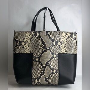 Tory Burch Python-Embossed Black & Cream Leather Tote Bag